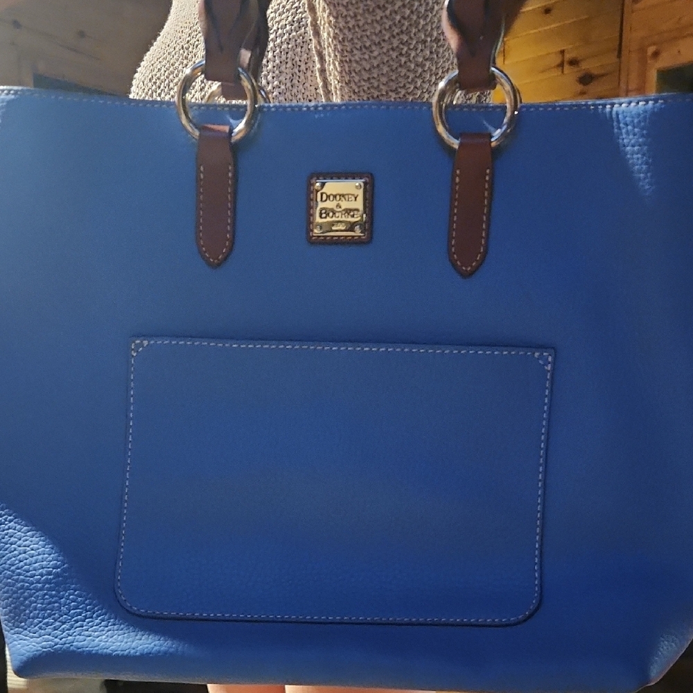 Dooney & Bourke Blue and Brown Leather Tote with Elegant Design